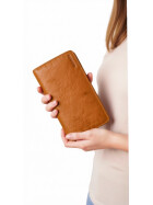 Leder Damen Geldbörse XXL, Lederbörse Portemonnaie Brieftasche Nappaleder mit Geldscheinfächer, Box Travel Organizer Türkis