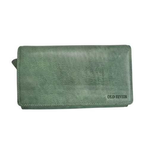 Leder Damen Geldbörse XXL, Lederbörse Portemonnaie Brieftasche Nappaleder mit Geldscheinfächer, Box Travel Organizer Grün