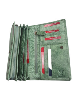 Leder Damen Geldbörse XXL, Lederbörse Portemonnaie Brieftasche Nappaleder mit Geldscheinfächer, Box Travel Organizer Grün