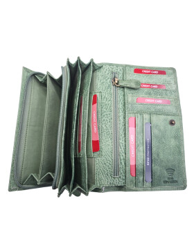 Leder Damen Geldbörse XXL, Lederbörse Portemonnaie Brieftasche Nappaleder mit Geldscheinfächer, Box Travel Organizer Grün