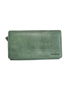 Leder Damen Geldbörse XXL, Lederbörse Portemonnaie Brieftasche Nappaleder mit Geldscheinfächer, Box Travel Organizer Grün