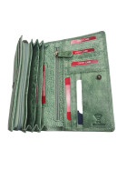 Leder Damen Geldbörse XXL, Lederbörse Portemonnaie Brieftasche Nappaleder mit Geldscheinfächer, Box Travel Organizer Grün