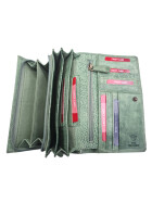 Leder Damen Geldbörse XXL, Lederbörse Portemonnaie Brieftasche Nappaleder mit Geldscheinfächer, Box Travel Organizer Grün