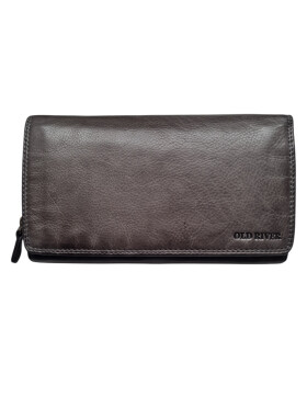 Leder Damen Geldbörse XXL, Lederbörse Portemonnaie Brieftasche Nappaleder mit Geldscheinfächer, Box Travel Organizer Grau