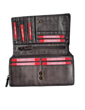 Leder Damen Geldbörse XXL, Lederbörse Portemonnaie Brieftasche Nappaleder mit Geldscheinfächer, Box Travel Organizer Grau