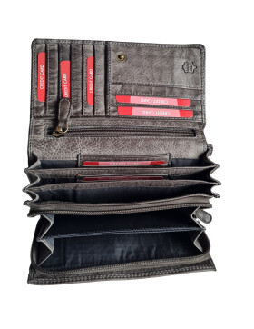 Leder Damen Geldbörse XXL, Lederbörse Portemonnaie Brieftasche Nappaleder mit Geldscheinfächer, Box Travel Organizer Grau