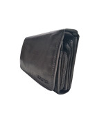 Leder Damen Geldbörse XXL, Lederbörse Portemonnaie Brieftasche Nappaleder mit Geldscheinfächer, Box Travel Organizer Grau