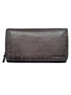 Leder Damen Geldbörse XXL, Lederbörse Portemonnaie Brieftasche Nappaleder mit Geldscheinfächer, Box Travel Organizer Grau