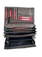 Leder Damen Geldbörse XXL, Lederbörse Portemonnaie Brieftasche Nappaleder mit Geldscheinfächer, Box Travel Organizer Grau