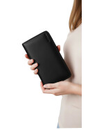 Leder Damen Geldbörse XXL, Lederbörse Portemonnaie Brieftasche Nappaleder mit Geldscheinfächer, Box Travel Organizer Grau