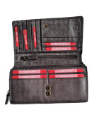 Leder Damen Geldb&ouml;rse XXL, Lederb&ouml;rse Portemonnaie Brieftasche Nappaleder mit Geldscheinf&auml;cher, Box Travel Organizer Grau
