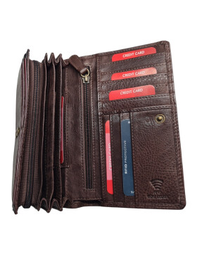 Leder Damen Geldbörse XXL, Lederbörse Portemonnaie Brieftasche Nappaleder mit Geldscheinfächer, Box Travel Organizer Dunkelgrün