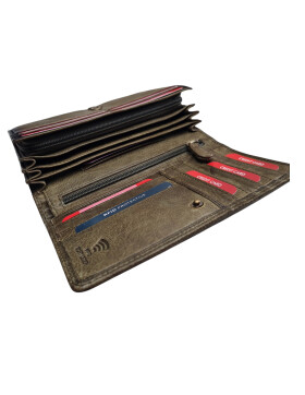 Leder Damen Geldbörse XXL, Lederbörse Portemonnaie Brieftasche Nappaleder mit Geldscheinfächer, Box Travel Organizer Dunkelgrün