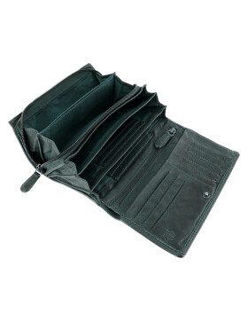 Leder Damen Geldbörse XXL, Lederbörse Portemonnaie Brieftasche Nappaleder mit Geldscheinfächer, Box Travel Organizer Dunkelgrün