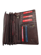 Leder Damen Geldbörse XXL, Lederbörse Portemonnaie Brieftasche Nappaleder mit Geldscheinfächer, Box Travel Organizer Dunkelgrün