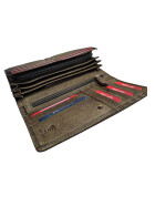 Leder Damen Geldbörse XXL, Lederbörse Portemonnaie Brieftasche Nappaleder mit Geldscheinfächer, Box Travel Organizer Dunkelgrün