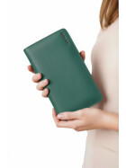 Leder Damen Geldbörse XXL, Lederbörse Portemonnaie Brieftasche Nappaleder mit Geldscheinfächer, Box Travel Organizer Dunkelgrün