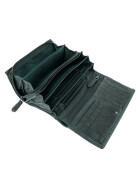 Leder Damen Geldbörse XXL, Lederbörse Portemonnaie Brieftasche Nappaleder mit Geldscheinfächer, Box Travel Organizer Dunkelgrün