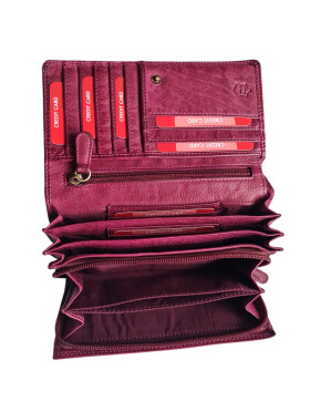 Leder Damen Geldbörse XXL, Lederbörse Portemonnaie Brieftasche Nappaleder mit Geldscheinfächer, Box Travel Organizer Lila