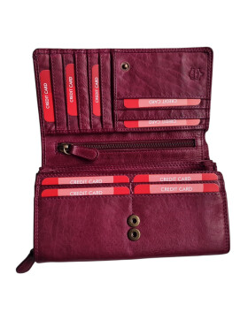 Leder Damen Geldbörse XXL, Lederbörse Portemonnaie Brieftasche Nappaleder mit Geldscheinfächer, Box Travel Organizer Lila