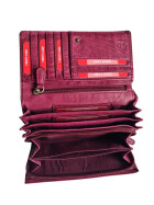 Leder Damen Geldbörse XXL, Lederbörse Portemonnaie Brieftasche Nappaleder mit Geldscheinfächer, Box Travel Organizer Lila