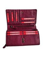 Leder Damen Geldbörse XXL, Lederbörse Portemonnaie Brieftasche Nappaleder mit Geldscheinfächer, Box Travel Organizer Lila