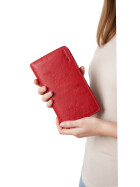 Leder Damen Geldbörse XXL, Lederbörse Portemonnaie Brieftasche Nappaleder mit Geldscheinfächer, Box Travel Organizer Lila