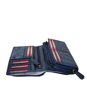 Leder Damen Geldbörse XXL, Lederbörse Portemonnaie Brieftasche Nappaleder mit Geldscheinfächer, Box Travel Organizer Blau