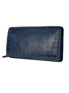 Leder Damen Geldbörse XXL, Lederbörse Portemonnaie Brieftasche Nappaleder mit Geldscheinfächer, Box Travel Organizer Blau