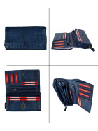 Leder Damen Geldbörse XXL, Lederbörse Portemonnaie Brieftasche Nappaleder mit Geldscheinfächer, Box Travel Organizer Blau