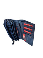 Leder Damen Geldbörse XXL, Lederbörse Portemonnaie Brieftasche Nappaleder mit Geldscheinfächer, Box Travel Organizer Blau