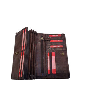 Leder Damen Geldbörse XXL, Lederbörse Portemonnaie Brieftasche Nappaleder mit Geldscheinfächer, Box Travel Organizer Braun