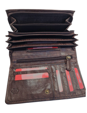 Leder Damen Geldbörse XXL, Lederbörse Portemonnaie Brieftasche Nappaleder mit Geldscheinfächer, Box Travel Organizer Braun