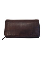 Leder Damen Geldbörse XXL, Lederbörse Portemonnaie Brieftasche Nappaleder mit Geldscheinfächer, Box Travel Organizer Braun