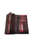 Leder Damen Geldbörse XXL, Lederbörse Portemonnaie Brieftasche Nappaleder mit Geldscheinfächer, Box Travel Organizer Braun