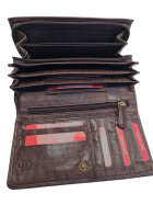 Leder Damen Geldbörse XXL, Lederbörse Portemonnaie Brieftasche Nappaleder mit Geldscheinfächer, Box Travel Organizer Braun