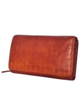 Leder Damen Geldbörse XXL, Lederbörse Portemonnaie Brieftasche Nappaleder mit Geldscheinfächer, Box Travel Organizer Cognac