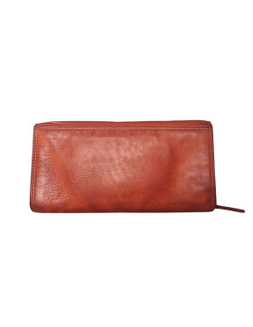 Leder Damen Geldbörse XXL, Lederbörse Portemonnaie Brieftasche Nappaleder mit Geldscheinfächer, Box Travel Organizer Cognac