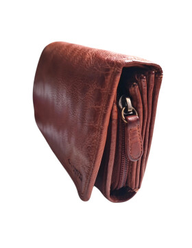 Leder Damen Geldbörse XXL, Lederbörse Portemonnaie Brieftasche Nappaleder mit Geldscheinfächer, Box Travel Organizer Cognac