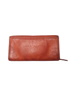 Leder Damen Geldbörse XXL, Lederbörse Portemonnaie Brieftasche Nappaleder mit Geldscheinfächer, Box Travel Organizer Cognac