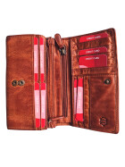 Leder Damen Geldbörse XXL, Lederbörse Portemonnaie Brieftasche Nappaleder mit Geldscheinfächer, Box Travel Organizer Cognac
