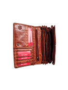 Leder Damen Geldbörse XXL, Lederbörse Portemonnaie Brieftasche Nappaleder mit Geldscheinfächer, Box Travel Organizer Cognac