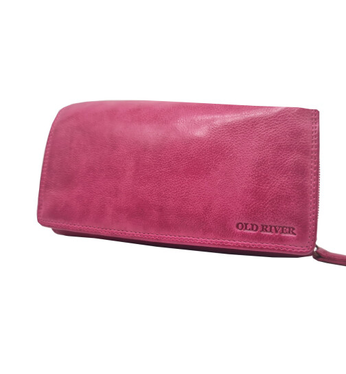 Leder Damen Geldb&ouml;rse XXL, Lederb&ouml;rse Portemonnaie Brieftasche Nappaleder mit Geldscheinf&auml;cher, Box Travel Organizer Hellfuxia
