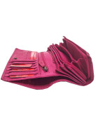 Leder Damen Geldb&ouml;rse XXL, Lederb&ouml;rse Portemonnaie Brieftasche Nappaleder mit Geldscheinf&auml;cher, Box Travel Organizer Hellfuxia