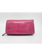 Leder Damen Geldb&ouml;rse XXL, Lederb&ouml;rse Portemonnaie Brieftasche Nappaleder mit Geldscheinf&auml;cher, Box Travel Organizer Hellfuxia
