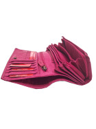 Leder Damen Geldbörse XXL, Lederbörse Portemonnaie Brieftasche Nappaleder mit Geldscheinfächer, Box Travel Organizer Hellfuxia