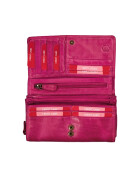 Leder Damen Geldbörse XXL, Lederbörse Portemonnaie Brieftasche Nappaleder mit Geldscheinfächer, Box Travel Organizer Hellfuxia