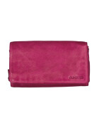 Leder Damen Geldbörse XXL, Lederbörse Portemonnaie Brieftasche Nappaleder mit Geldscheinfächer, Box Travel Organizer Hellfuxia