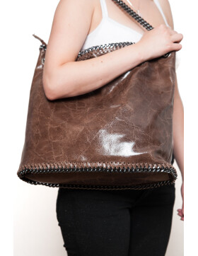 Damen Tasche echt.Leder, Leder Beuteltasche Taupe, Leder Shopper, Tote Bag Leder, Leder Beutel mit Ketten