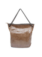 Damen Tasche echt.Leder, Leder Beuteltasche Taupe, Leder Shopper, Tote Bag Leder, Leder Beutel mit Ketten